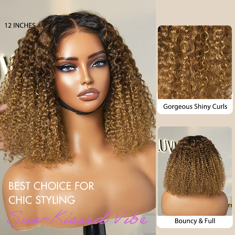 1 SEC INSTALL WIG | Sun-kissed Ombre Blonde Kinky Curly Glueless 5x5 Clouse Pre-Cut Lace Wig - US Only - Image 4