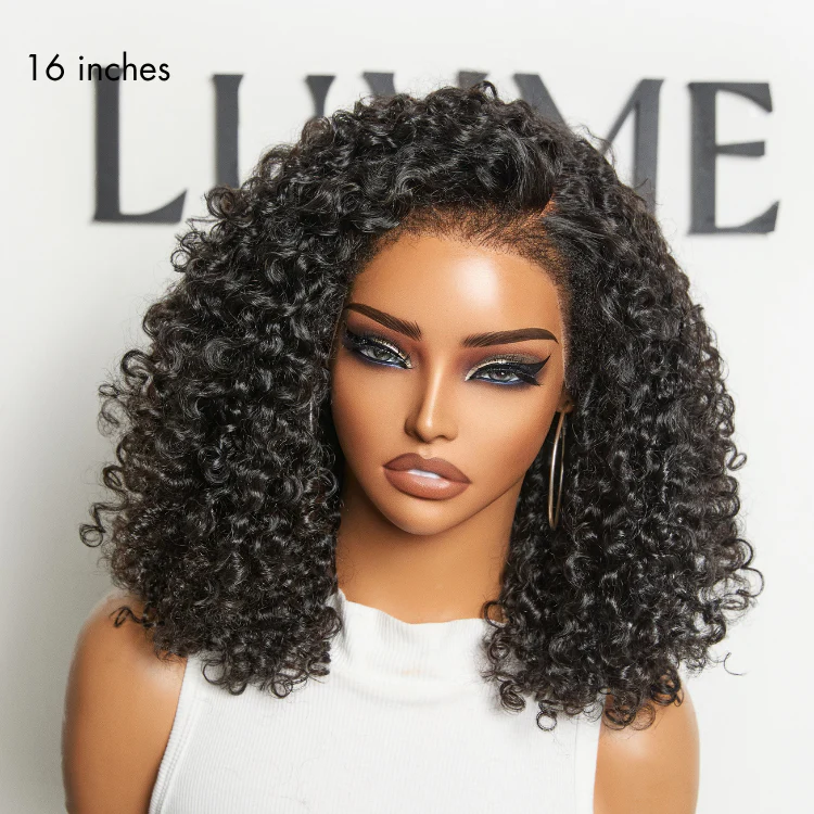180% Density 4C Kinky Edges Jet Black Burmese Curly Glueless Ear-to-ear Wide T Pre-Cut Lace Front Wig Flexi-Fit Drawstring Cap - Image 3