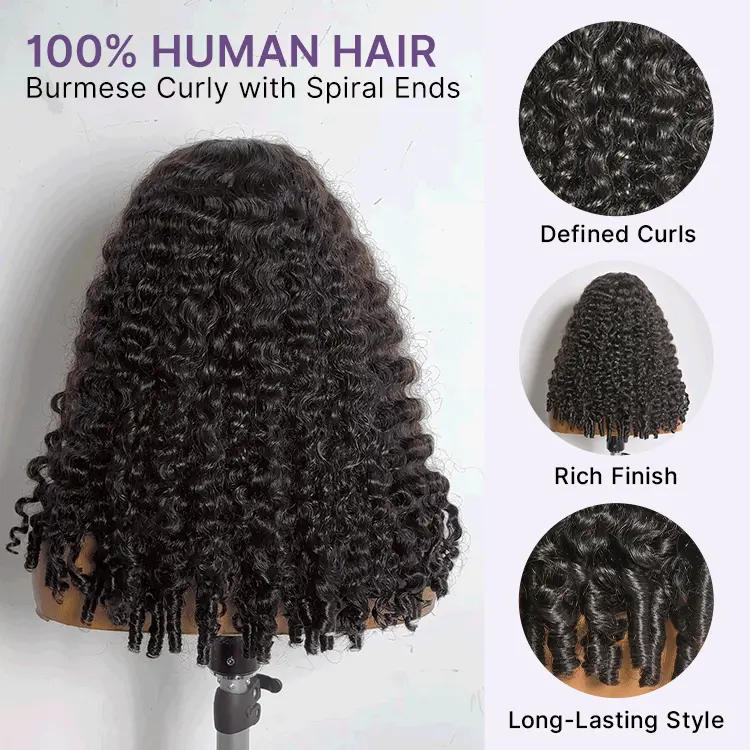 180% Density Burmese Curly Finger Coil Ends Glueless 5x5 Closure HD Lace Wig Pre-Cut Lace - Limited Time Offer - Image 5