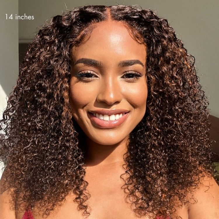 180% Density Copper Highlight Kinky Curly Glueless 5x5 Lace Closure Wig Pre-Cut Lace - Image 2