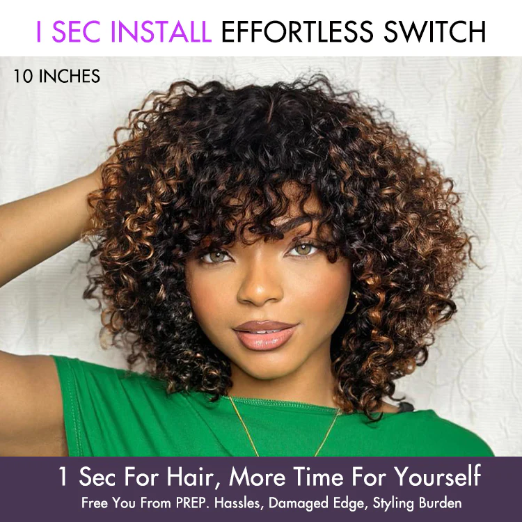 2 for $159.9 | 10 Inches Brown Highlight Water Wave Minimalist Lace Wig + 10 Inches Blunt Cut Glueless Minimalist HD Bob Wig No Code Needed - Image 4