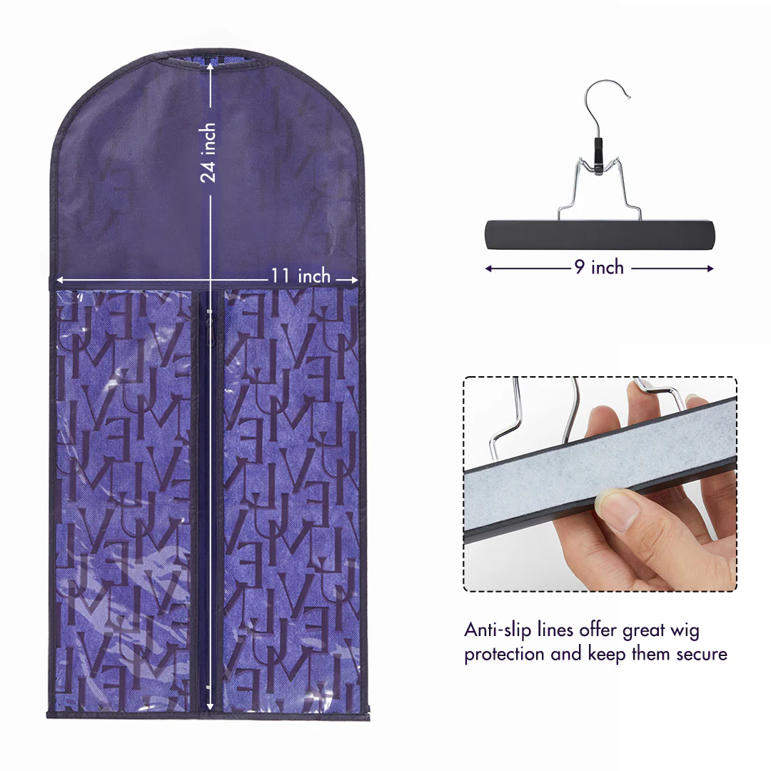 2pcs Portable Hair Extension Storage Wig Bags with Anti-slip Wooden Hanger & Transparent Zip Up Closure | Add-on Item - Image 3