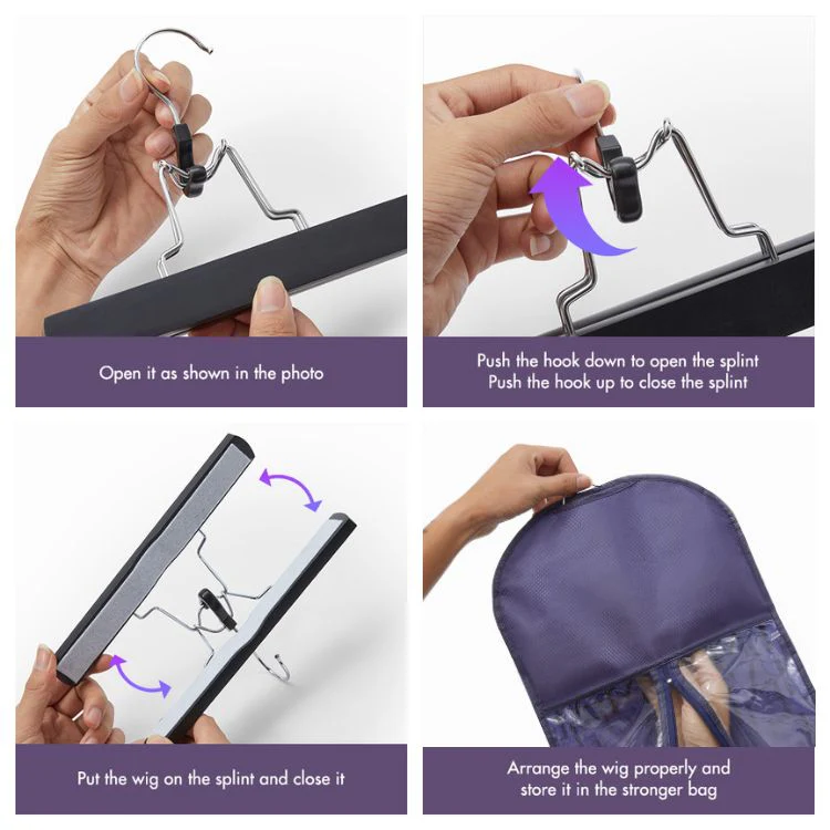 2pcs Portable Hair Extension Storage Wig Bags with Anti-slip Wooden Hanger & Transparent Zip Up Closure | Add-on Item - Image 4