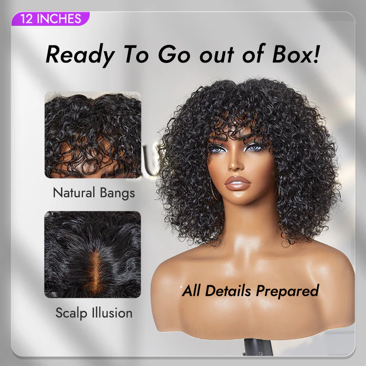 48H Delivery | Beginner Friendly Water Wave Minimalist Lace Glueless Short Curly Wig with Bangs - US Only - Image 7