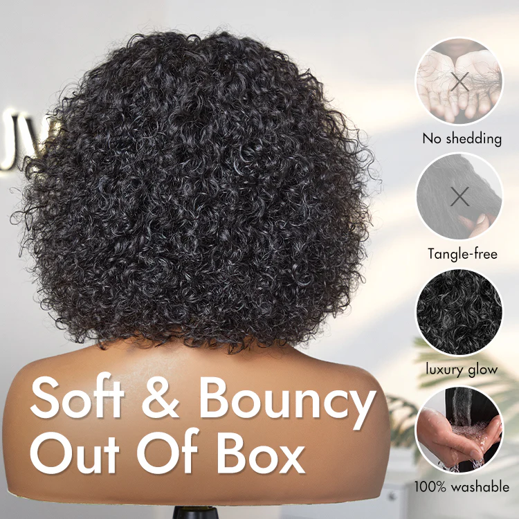 48H Delivery | Beginner Friendly Water Wave Minimalist Lace Glueless Short Curly Wig with Bangs - US Only - Image 9