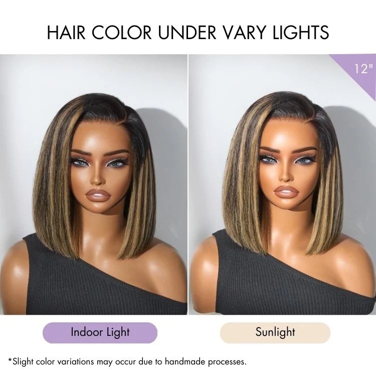48H Delivery | Luvme All-Day Comfort™ Wig Blonde Highlight Blunt Cut Bob Glueless Minimalist HD Lace Short Bob Wig Pre-Cut Lace - US Only - Image 5