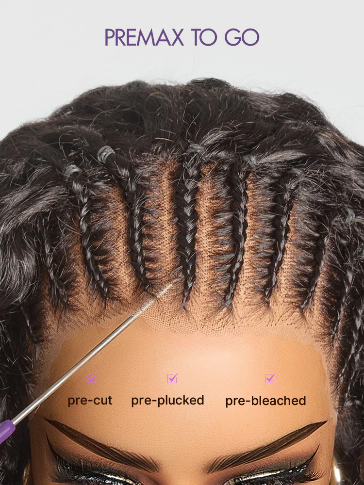 48H Delivery | Readitress™ Knotless Fulani Braids Deep Wave Glueless Ear-to-ear 13x4 Frontal HD Lace Wig Human Hair - Image 3