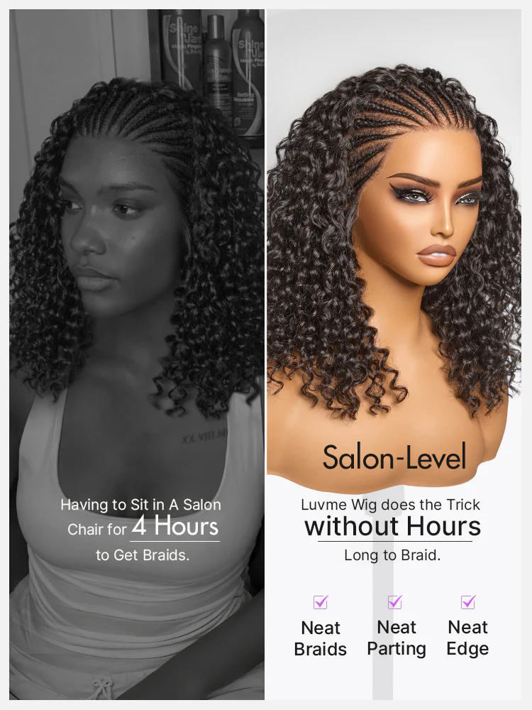 48H Delivery | Readitress™ Knotless Fulani Braids Deep Wave Glueless Ear-to-ear 13x4 Frontal HD Lace Wig Human Hair - Image 5