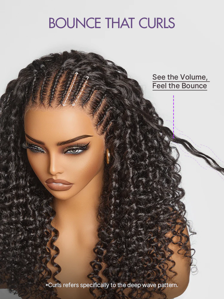 48H Delivery | Readitress™ Knotless Fulani Braids Deep Wave Glueless Ear-to-ear 13x4 Frontal HD Lace Wig Human Hair - Image 6