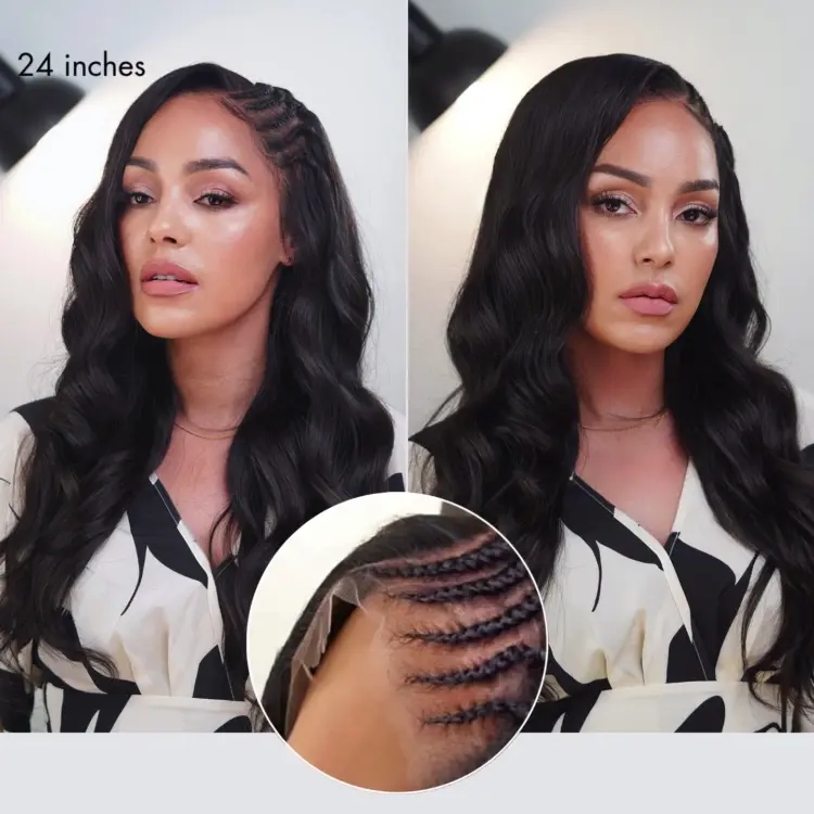 48H Delivery | Readitress™ Side Braided Yaki Body Wave Glueless Ear-to-ear 13x6 Frontal HD Lace Wig Human Hair Flexi-Fit Drawstring Cap - Image 3