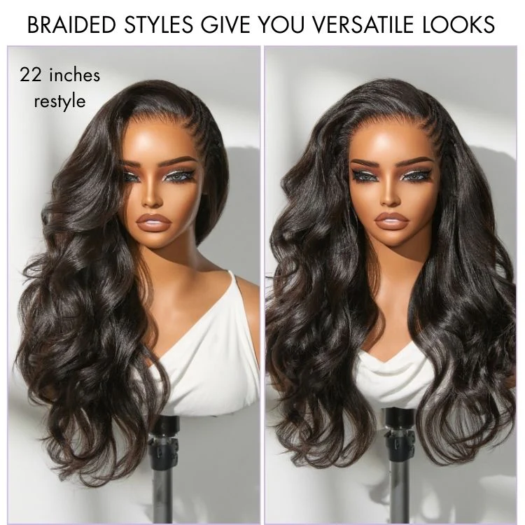 48H Delivery | Readitress™ Side Braided Yaki Body Wave Glueless Ear-to-ear 13x6 Frontal HD Lace Wig Human Hair Flexi-Fit Drawstring Cap - Image 4