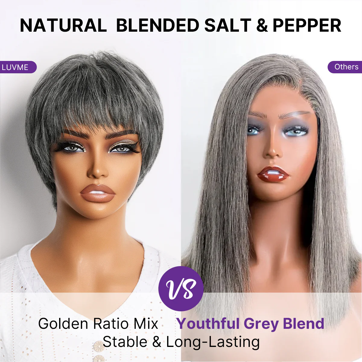 48H Delivery | Salt & Pepper 100% Human Hair Short Pixie Cut Glueless Wig with Bangs Ultra Comfort Skin-Like Soft Care Hair Loss Friendly - Image 5