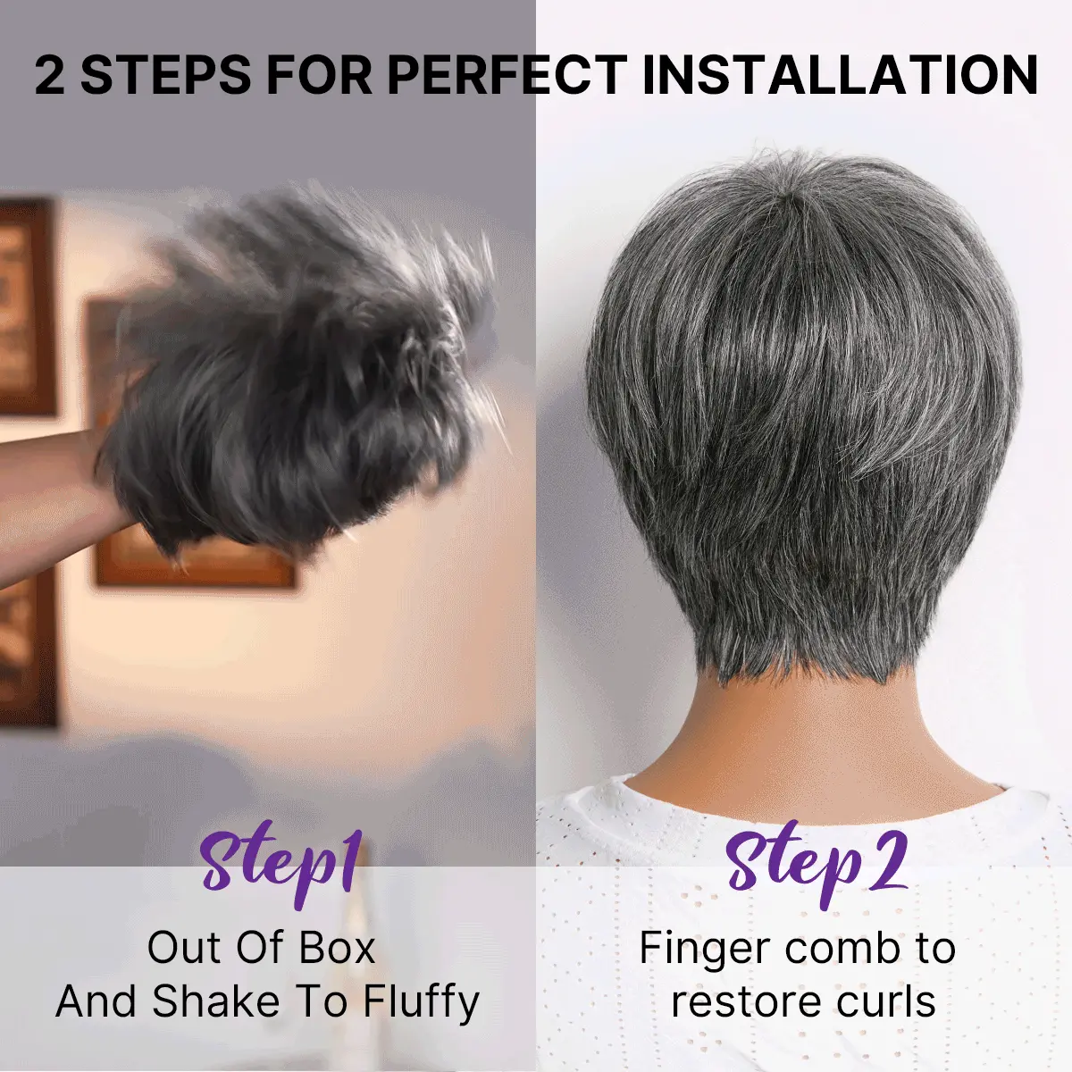 48H Delivery | Salt & Pepper 100% Human Hair Short Pixie Cut Glueless Wig with Bangs Ultra Comfort Skin-Like Soft Care Hair Loss Friendly - Image 6