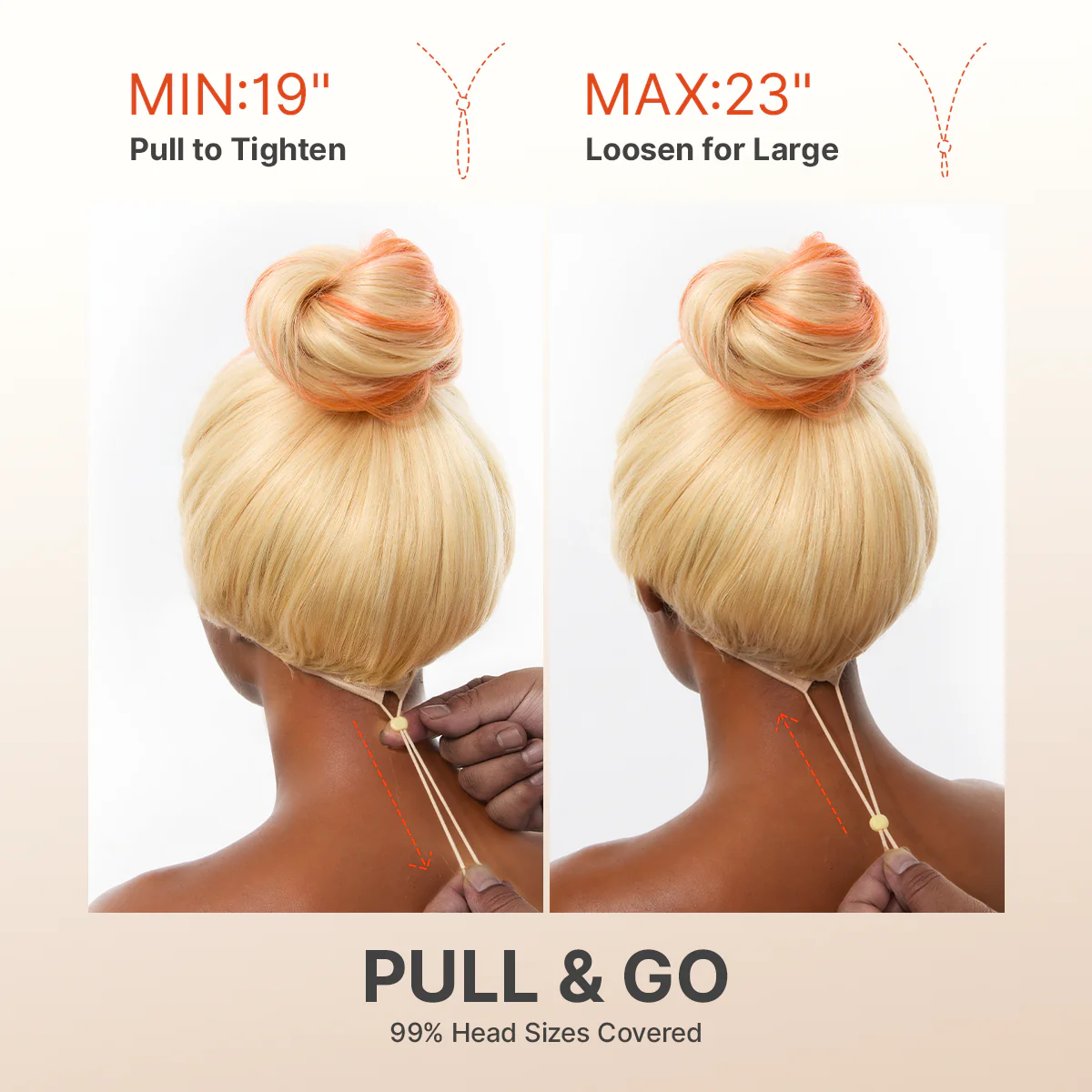 613 Blonde to Ginger Ombre Body Wave Glueless Ear-to-ear 13x4 HD Lace Front Wig Pre-Cut Lace Flexi-Fit Drawstring Cap - Image 10