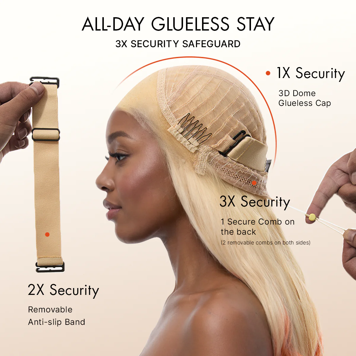 613 Blonde to Ginger Ombre Body Wave Glueless Ear-to-ear 13x4 HD Lace Front Wig Pre-Cut Lace Flexi-Fit Drawstring Cap - Image 11