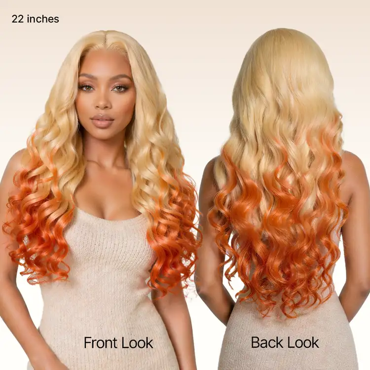 613 Blonde to Ginger Ombre Body Wave Glueless Ear-to-ear 13x4 HD Lace Front Wig Pre-Cut Lace Flexi-Fit Drawstring Cap - Image 3
