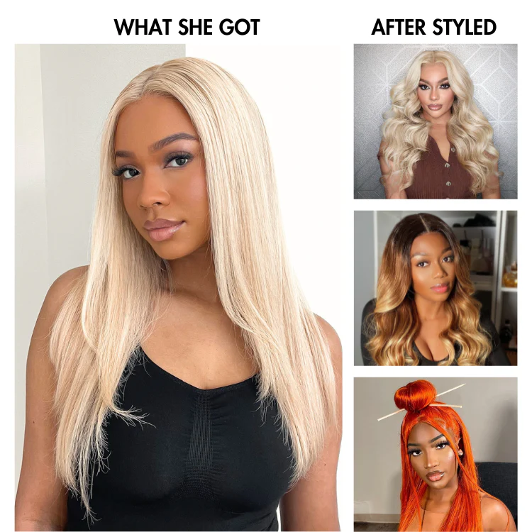 PreMax Wigs - 180% Density Easily Redyed 613 Silky Straight 5x5 Closure HD Lace Glueless Mid Part Long Wig Pre-cut & Plucked & Bleached - Image 4