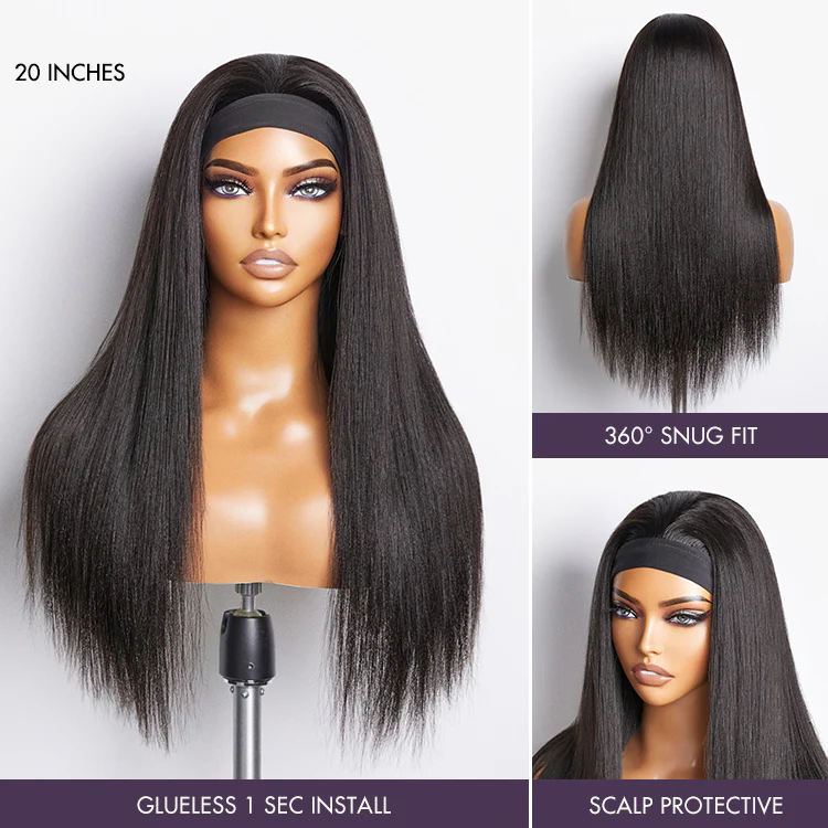 Put On & Go Silky Straight Headband Wig Beginner Friendly 100% Human Hair (Get Free Trendy Headbands) - US Only - Image 3
