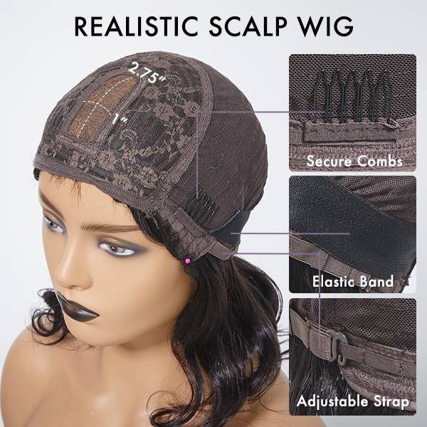 Mature Lady Short Loose Wave Minimalist Lace Wavy Bob Wig with Bangs - US Only - Image 5