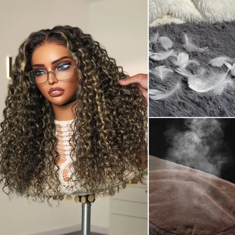 AiryFit™ Scalp Care Wigs - Blonde Highlight Water Wave Snugfit Glueless 5x5 Closure Lace Long Curly Wig Pre-Cut Lace - US Only - Image 2