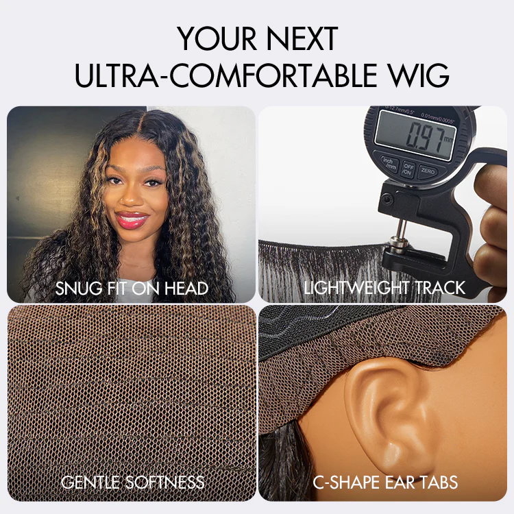 AiryFit™ Scalp Care Wigs - Blonde Highlight Water Wave Snugfit Glueless 5x5 Closure Lace Long Curly Wig Pre-Cut Lace - US Only - Image 5