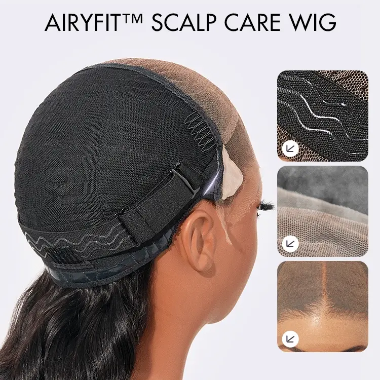 AiryFit™ Scalp Care Wigs - Deep Parting Water Wave Human Hair Wig Glueless 11x6 Frontal HD Lace Curly Wig - Image 3