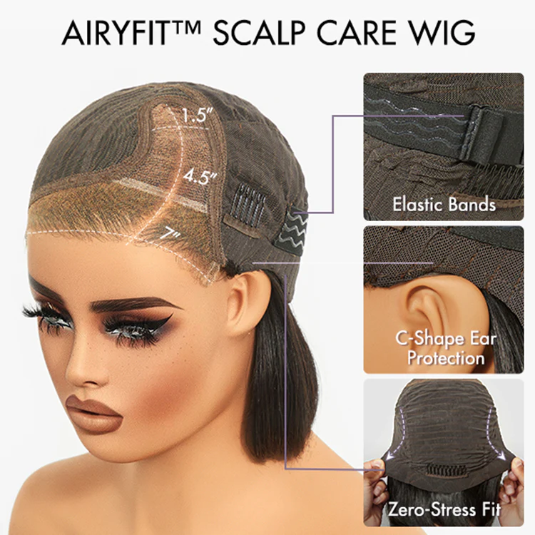 AiryFit™ Scalp Care Wigs -Salt and Pepper Glueless Minimalist HD Lace Bob Wig Pre-Cut Lace - US Only - Image 10
