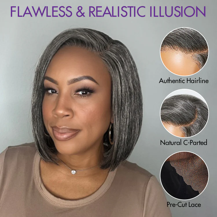 AiryFit™ Scalp Care Wigs -Salt and Pepper Glueless Minimalist HD Lace Bob Wig Pre-Cut Lace - US Only - Image 3