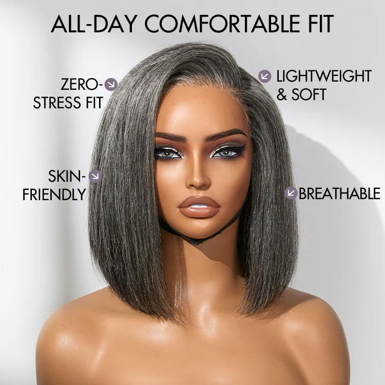 AiryFit™ Scalp Care Wigs -Salt and Pepper Glueless Minimalist HD Lace Bob Wig Pre-Cut Lace - US Only - Image 6
