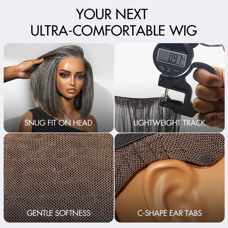 AiryFit™ Scalp Care Wigs -Salt and Pepper Glueless Minimalist HD Lace Bob Wig Pre-Cut Lace - US Only - Image 7