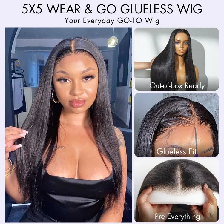 AiryFit™ Scalp Care Wigs - Silky Straight Middle Part Glueless 5x5 Closure Lace Long Wig Pre-Cut Lace - Image 3