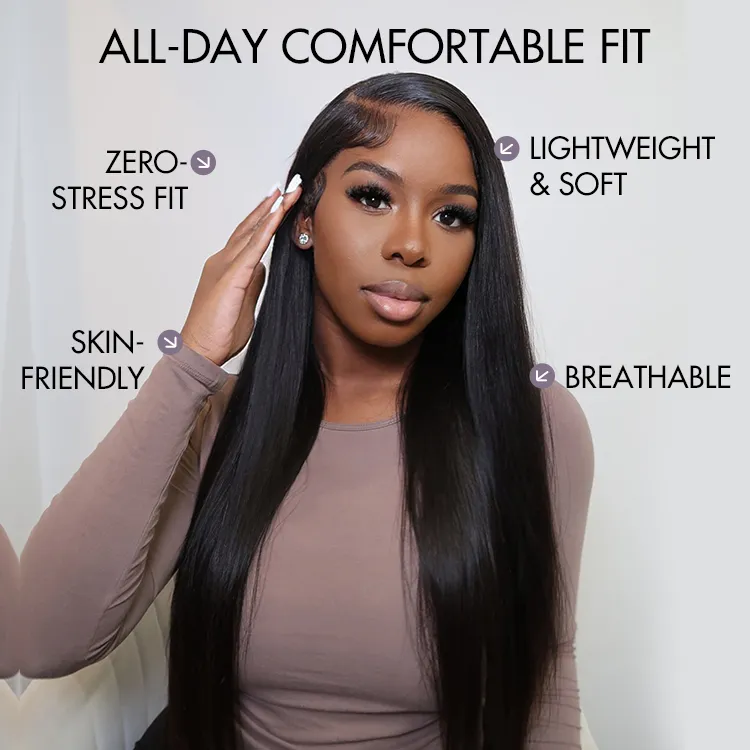 AiryFit™ Scalp Care Wigs - Silky Straight Middle Part Glueless 5x5 Closure Lace Long Wig Pre-Cut Lace - Image 7