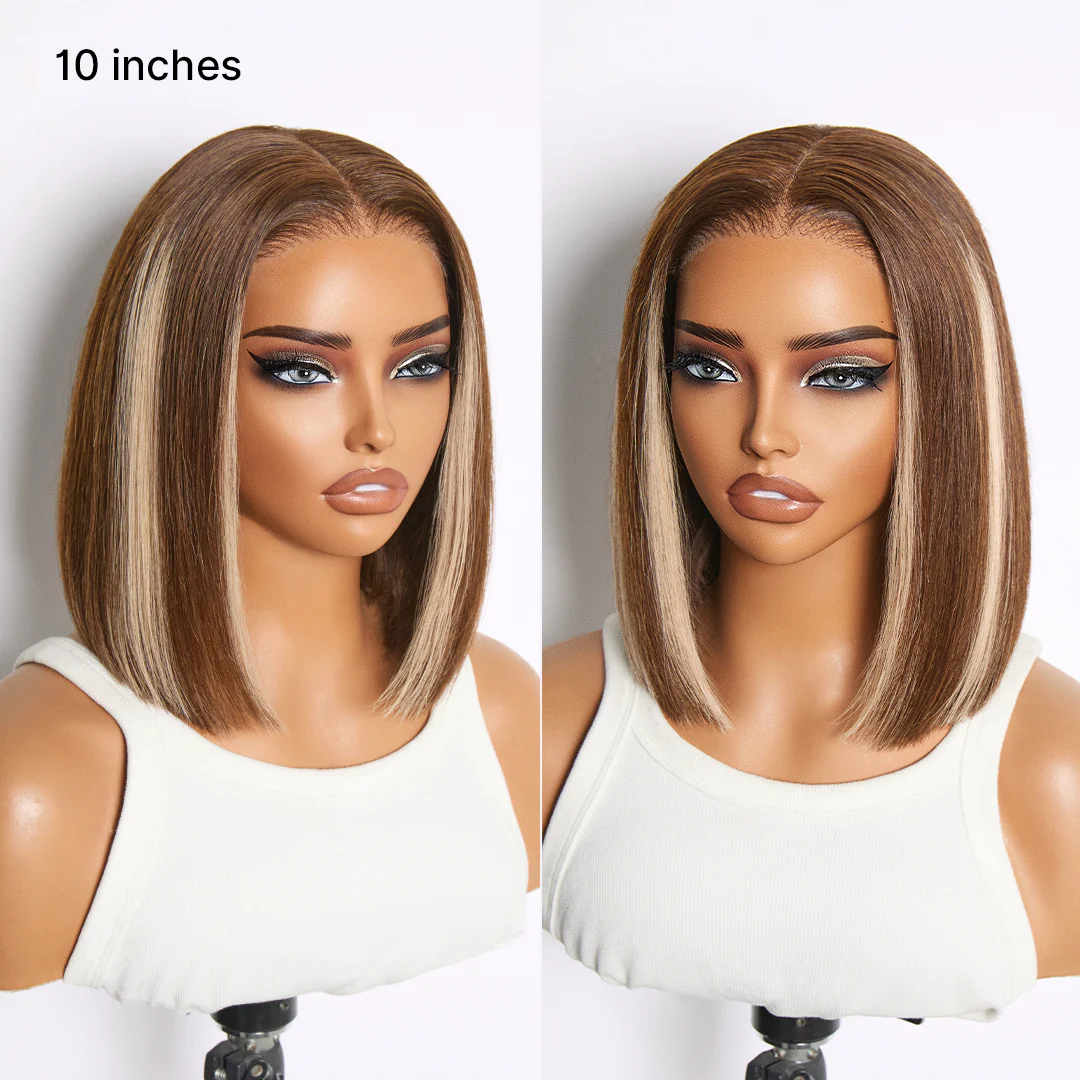 Ash Blonde Highlight Glueless 5x5 HD Closure Lace Bob Wig Pre-Cut Lace Flexi-Fit Drawstring Cap - Image 5
