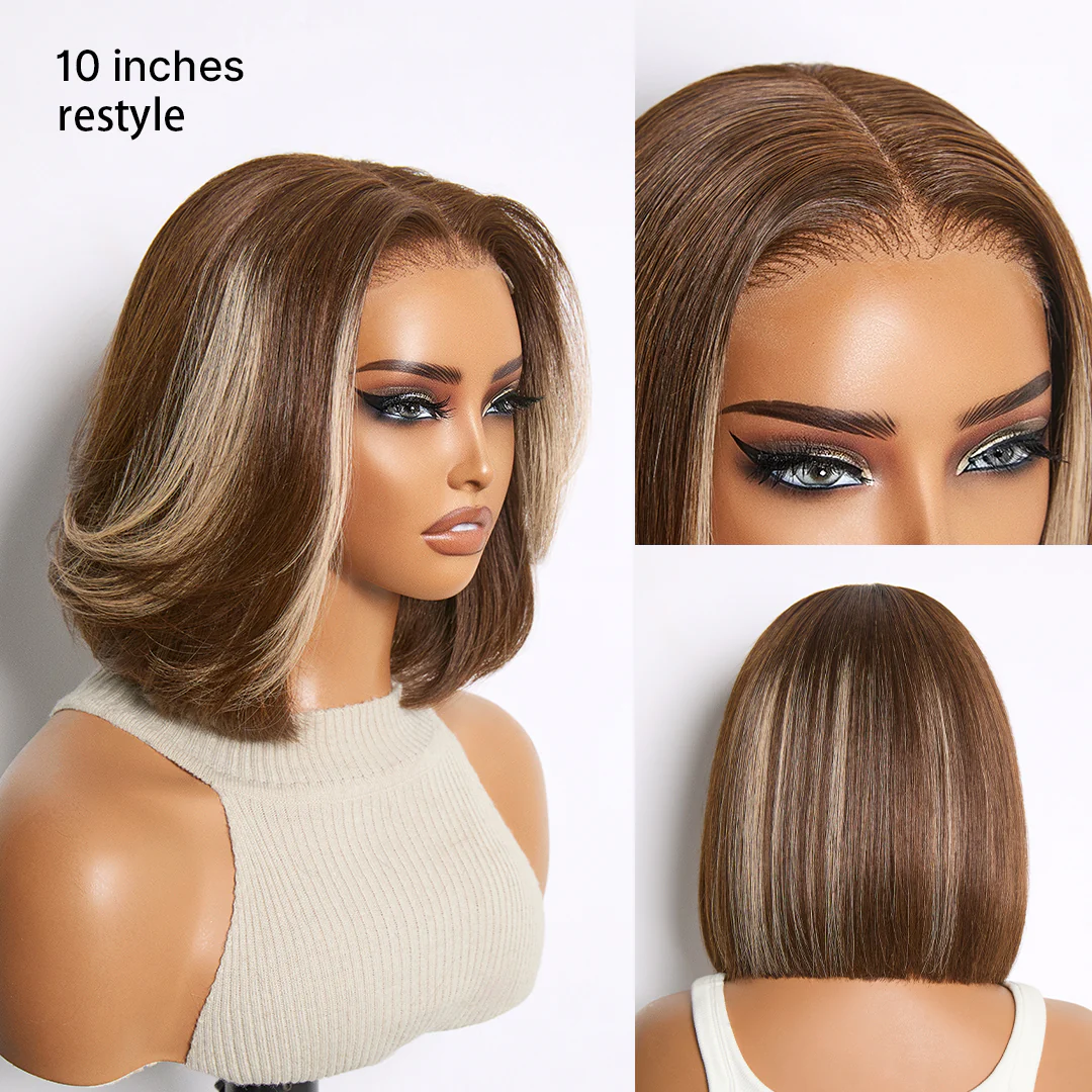 Ash Blonde Highlight Glueless 5x5 HD Closure Lace Bob Wig Pre-Cut Lace Flexi-Fit Drawstring Cap - Image 7