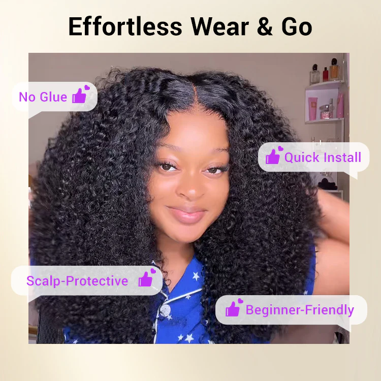 Beginner Friendly 200% Density Glueless 5x5 Closure Pre-Cut Lace Afro Curly Wig Flexi-Fit Drawstring Cap - Image 6