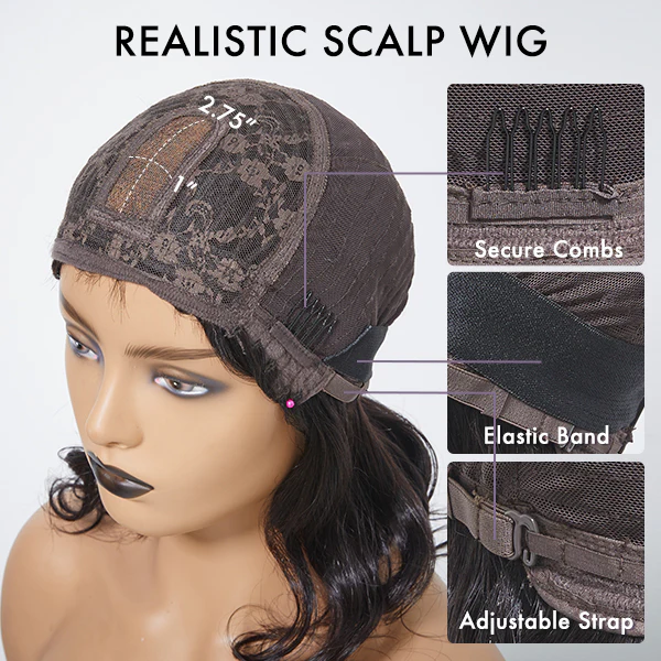 Beginner Friendly Dark Red Water Wave Glueless Minimalist Lace Curly Wig with Bangs - Image 9