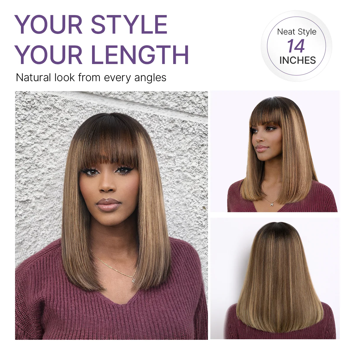 Beginner Friendly Honey Blonde Highlight Yaki Blunt Cut Bob Glueless Minimalist Lace Bob Wig with Bangs - Image 6