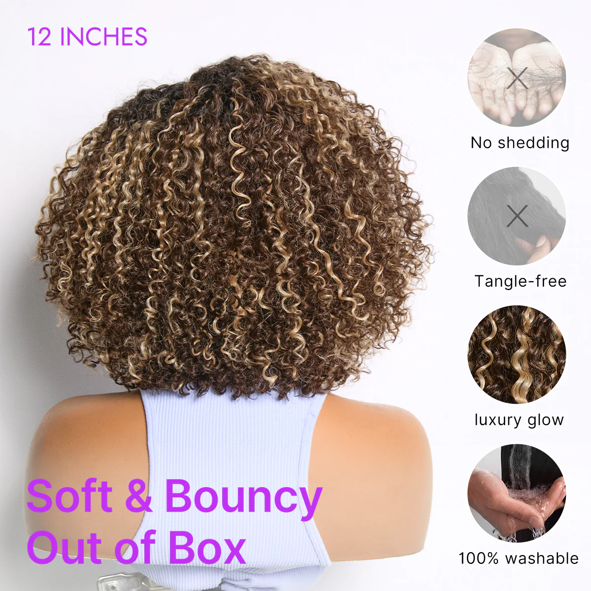 Blonde Highlight Short Cut Kinky Curly Minimalist HD Lace Glueless Wig Pre-Cut Lace - Image 8