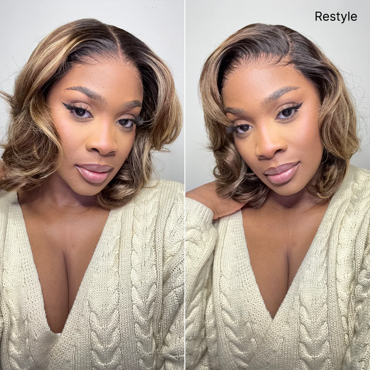 Blonde Highlight / Brown Highlight Short Layered Bob Wig Glueless 5x5 Closure Pre-Cut Lace Wig - Image 5