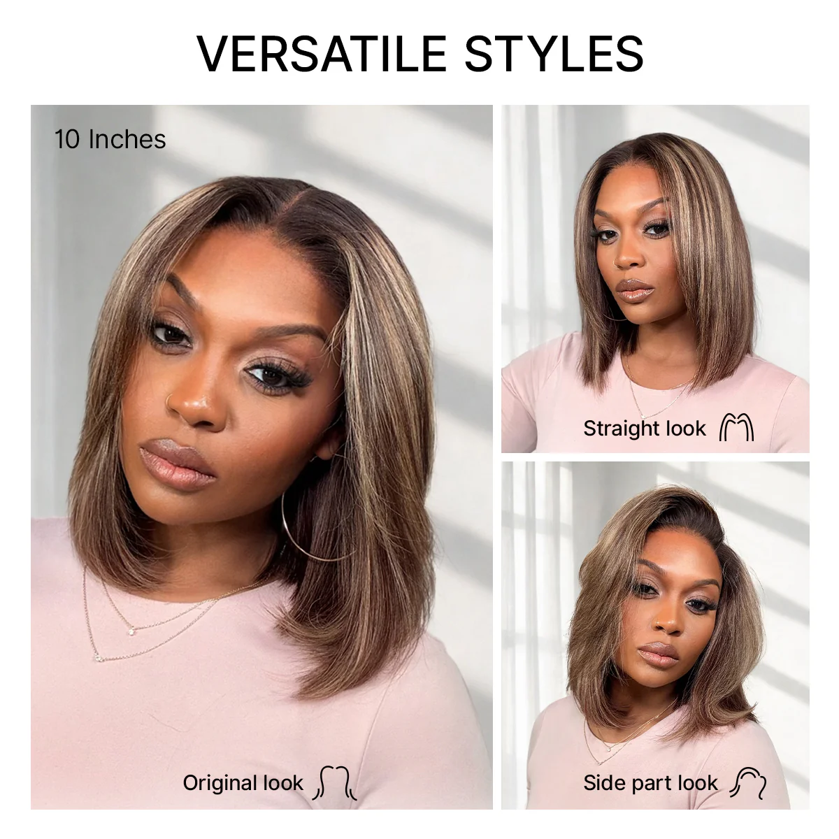 Blonde Highlight / Brown Highlight Short Layered Bob Wig Glueless 5x5 Closure Pre-Cut Lace Wig - Image 6
