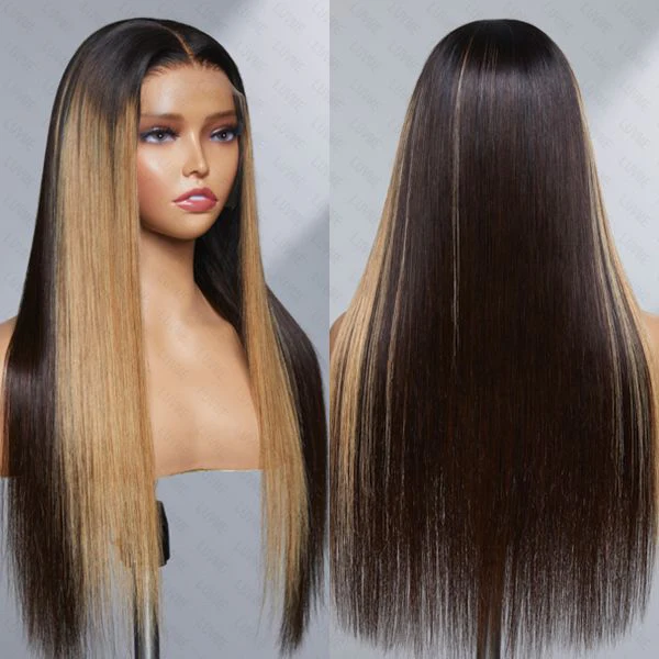 Blonde Highlights Straight Glueless Undetectable Transparent 13x4 Lace Frontal Wig - US Only - Image 2