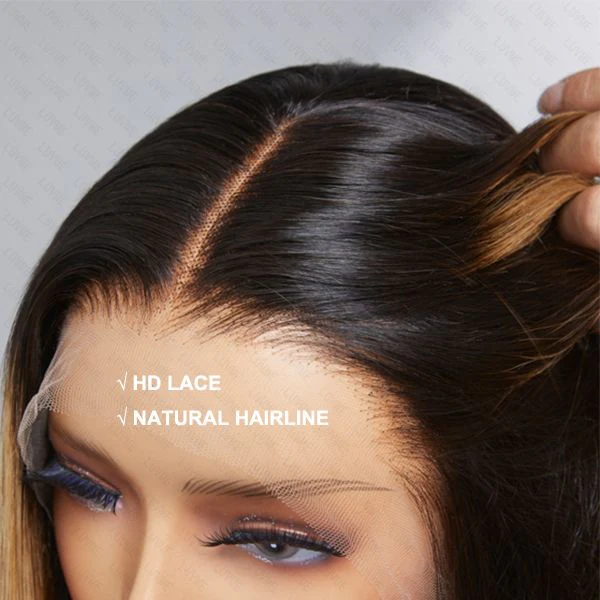 Blonde Highlights Straight Glueless Undetectable Transparent 13x4 Lace Frontal Wig - US Only - Image 3