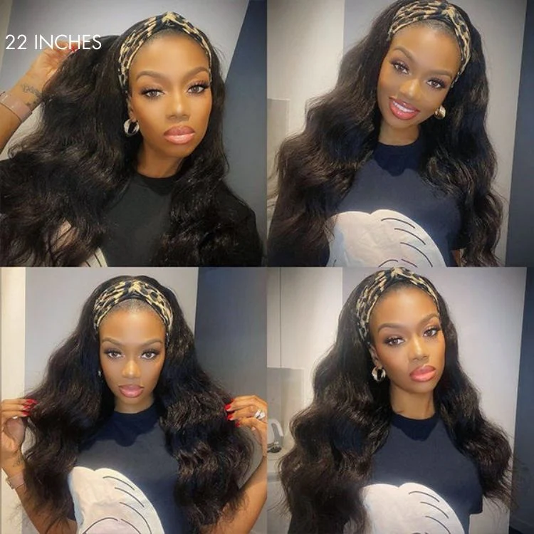 Natural Black Body Wave No Lace Glueless Long Headband Wig 100% Human Hair - Image 2