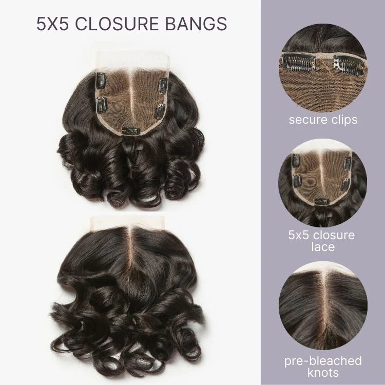 Body Wave Updo Hairpiece with Clip-In 5x5 Lace Closure Bangs and Drawstring Ponytail Quick & Easy - Image 4