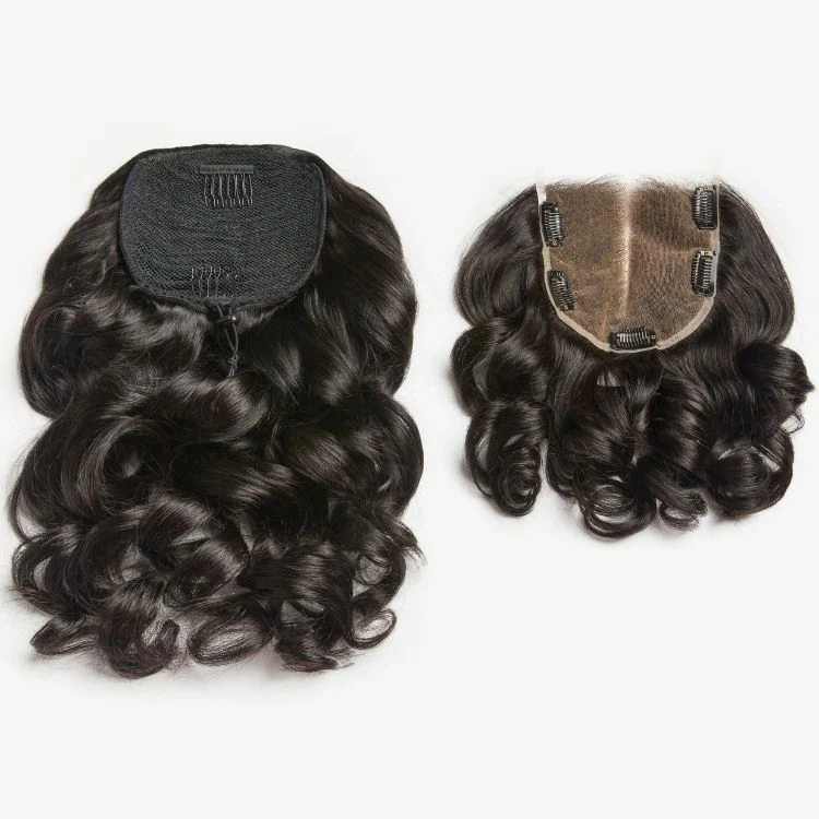 Body Wave Updo Hairpiece with Clip-In 5x5 Lace Closure Bangs and Drawstring Ponytail Quick & Easy - Image 8