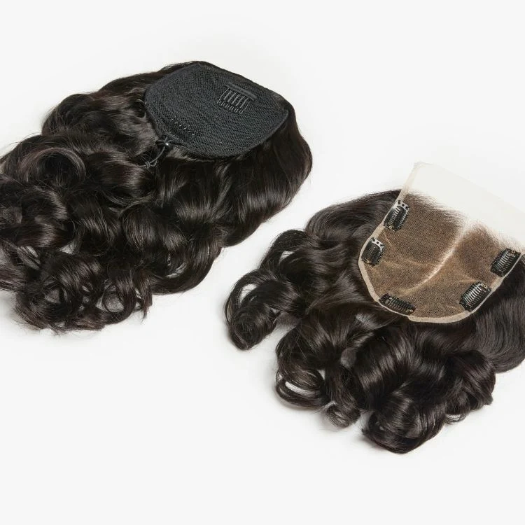 Body Wave Updo Hairpiece with Clip-In 5x5 Lace Closure Bangs and Drawstring Ponytail Quick & Easy - Image 9