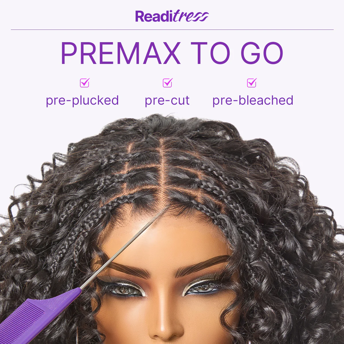 Readitress™ Boho Braids Deep Curly Glueless 5x5 Closure Lace with Braided Top Human Hair Wig Pre-Cut Lace - Image 3