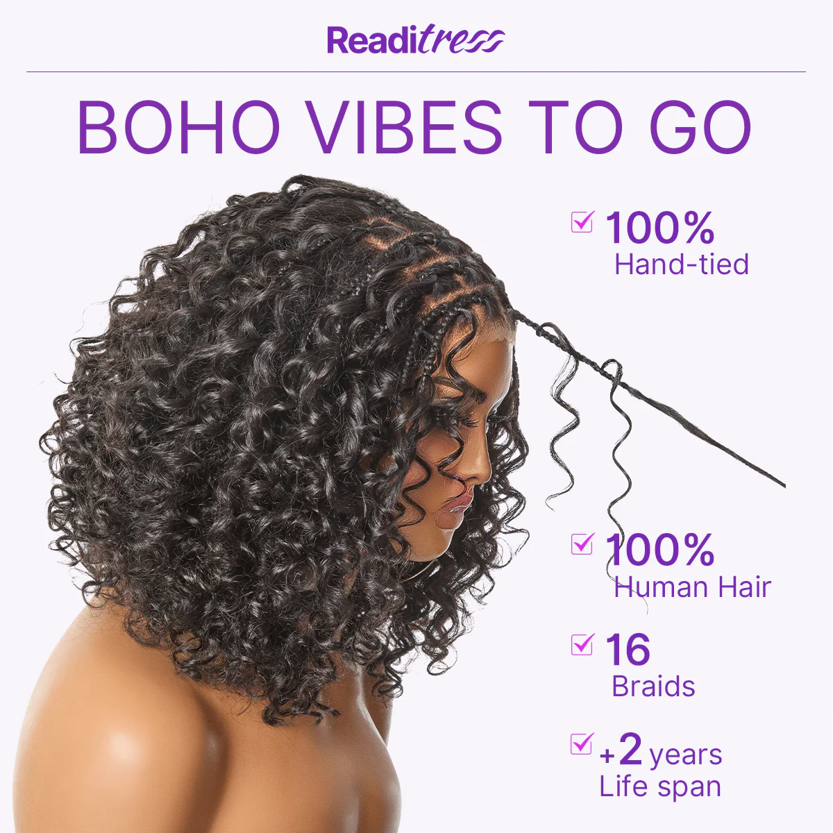 Readitress™ Boho Braids Deep Curly Glueless 5x5 Closure Lace with Braided Top Human Hair Wig Pre-Cut Lace - Image 4