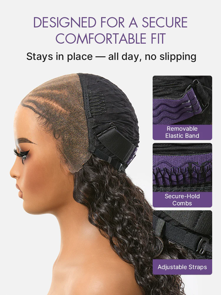 Boho Fulani Braids Water Wave 13x4 Frontal Lace Wig Pre-cut Lace Human Hair - Image 6