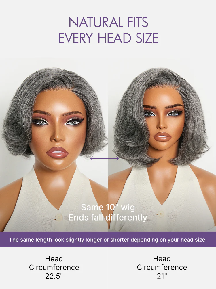 Boss Vibe Salt & Pepper Layered Bob Glueless Pre-Cut Minimalist HD Lace Grey Wig - Image 8